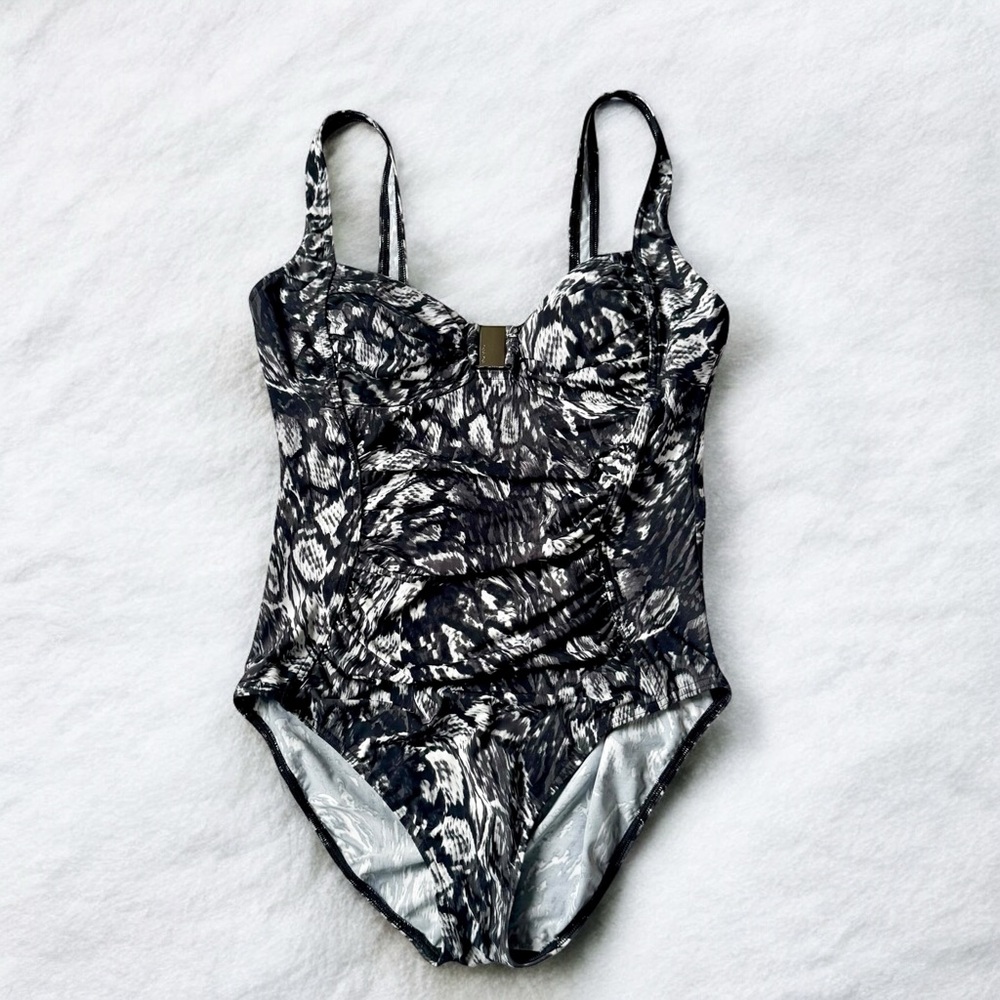 CALVIN KLEIN Animal Print One Piece Swimsuit Womens 10 Black White Padded Bust